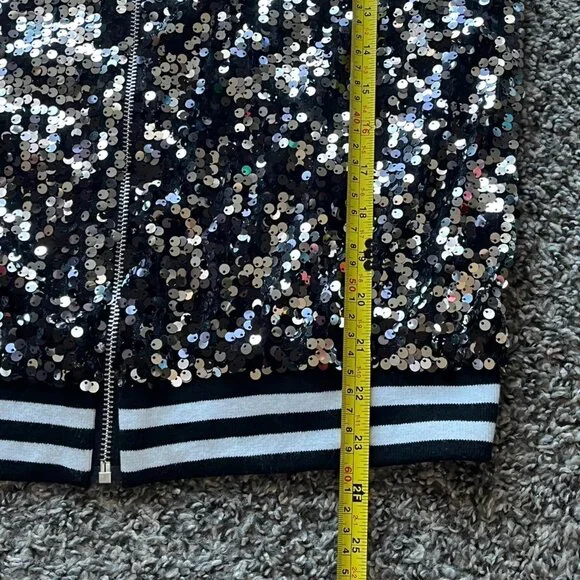 Anna Kaci Black Sequin Bomber Jacket Womens M Shimmery Eclectic Grandma Party - Picture 7 of 7